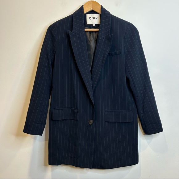 Only Jackets & Blazers - Only Onlhayden Oversized Long Sleeve Striped Blazer Navy Blue